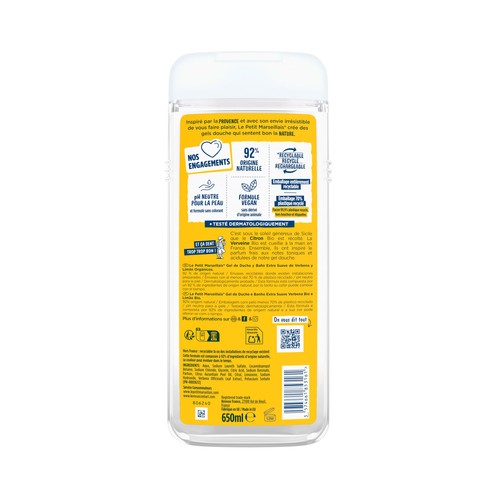 LE PETIT MARSEILIAIS Gel hidratante extra suave de Verbena y limón orgánicos 650 ml.