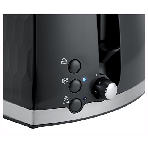 Tostador RUSSELL HOBBS Honeycomb 26061-56, color negro, 2 ranuras, 6 niveles de tostado, soporte calienta pan, función descongelación, recogemigas