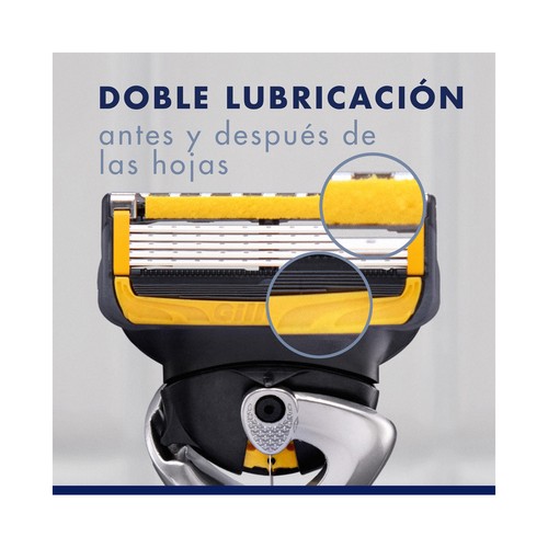 GILLETTE Pro shield Maquinilla de afeitar con cabezal pivotante de cinco hojas + 2 recambios.