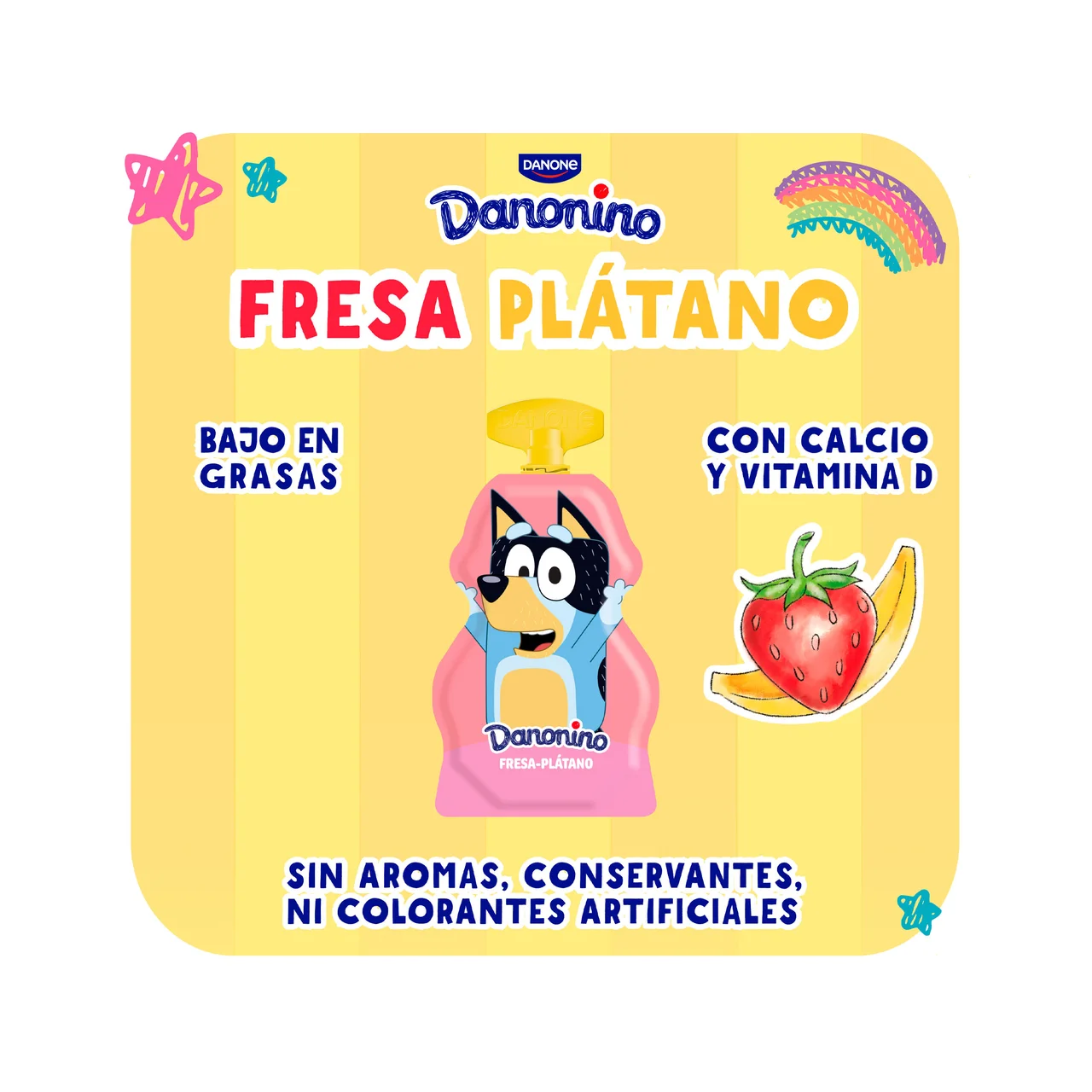 Leche fermentada con fresa y plátano, calcio y vitamina D 4 x 70 g.