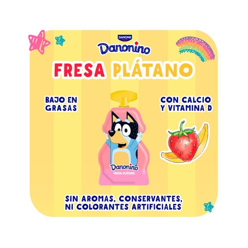 DANONINO Leche fermentada con fresa y plátano, calcio y vitamina D 4 x 70 g.