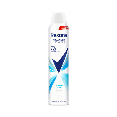 REXONA Desodorante spray para mujer con efecto sensación seca REXONA Cotton dry 200 ml.