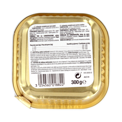 PRODUCTO ALCAMPO Comida para perros a base de paté de pollo PRODUCTO ALCAMPO 300 g.