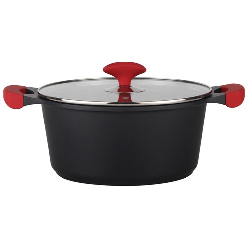 Cacerola 28cm de aluminio fundido con tapa de vidrio, ACTUEL.
