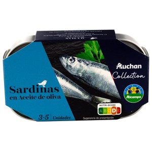 Imagen de AUCHAN COLLECTION Sardinas (3 - 5) en aceite de oliva lata 81 g. Producto alcampo