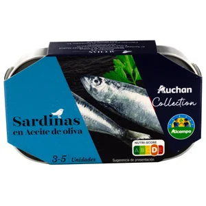 AUCHAN COLLECTION Sardinas (3 - 5) en aceite de oliva lata 81 g. Producto alcampo
