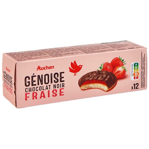 PRODUCTO ALCAMPO Galletas Genoise recubiertas de chocolate negro y rellenas de fresa 12 uds.