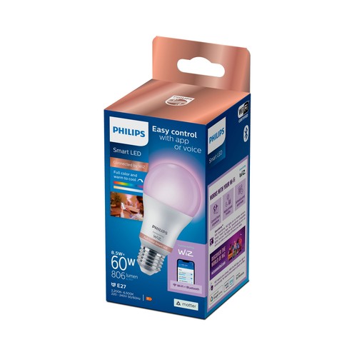 Bombilla LED E27 WiFi color estándar 60W, Philips. PHILIPS