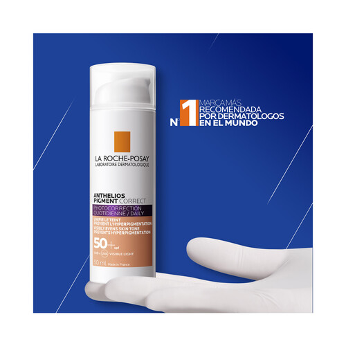 LA ROCHE POSAY Crema solar protectora con tono, antimanchas y unificadora del tono con FPS 50+ (muy alto) LA ROCHE POSAY Anthelios pigment correct 50 ml.