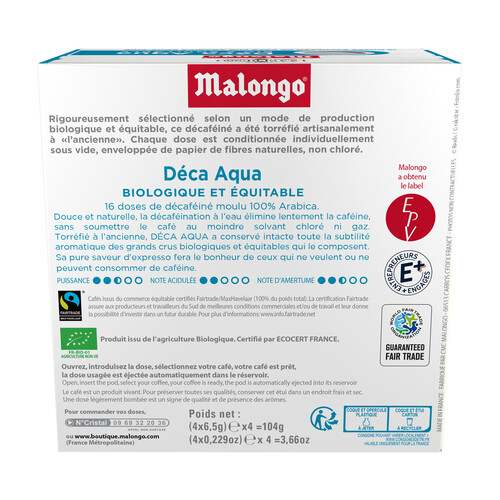 MALONGO Monodosis café descafeinado con agua ecológica, 100 % Arábica MALONGO16 uds.. X 6,5 g.