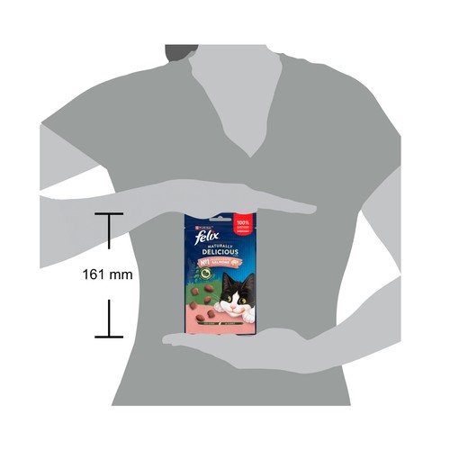 FELIX naturally delicious snacks para gatos adultos con salmón y un toque de hierba gatera 50 gr