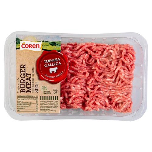 Bandeja con preparado de burger meat de ternera gallega COREN 300 g.