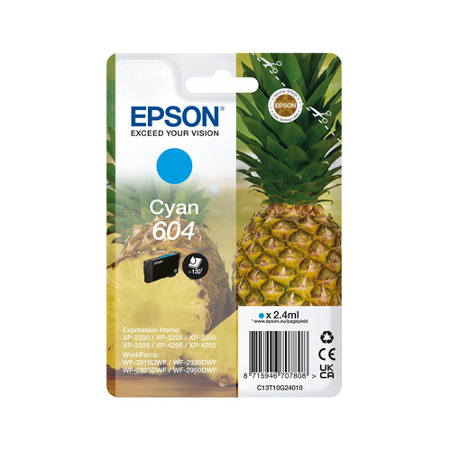 Cartucho de tinta EPSON 604 XP-2200/05, color cian.