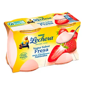 LA LECHERA Yogur cremoso con sabor a fresa elaborado con leche entera de origen España de Nestlé 2 x 125 g.