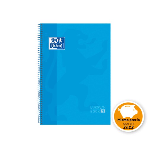 Cuaderno A4 con cuadrícula de 5x5 milímetros, 80 hojas de 80 gramos, tapas extraduras de color azul y encuadernación con espiral metálica OXFORD.