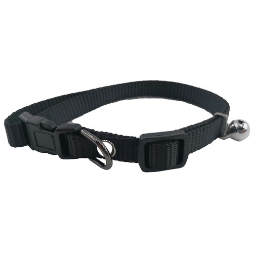 PRODUCTO ALCAMPO Collar de 1 cm. extensible (20 - 40 cm) negro con campana y hebilla de plástico.