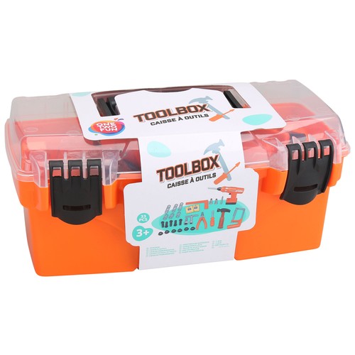 Caja de herramientas con 33 herramientas de juguete, ONE TWO FUN ALCAMPO.