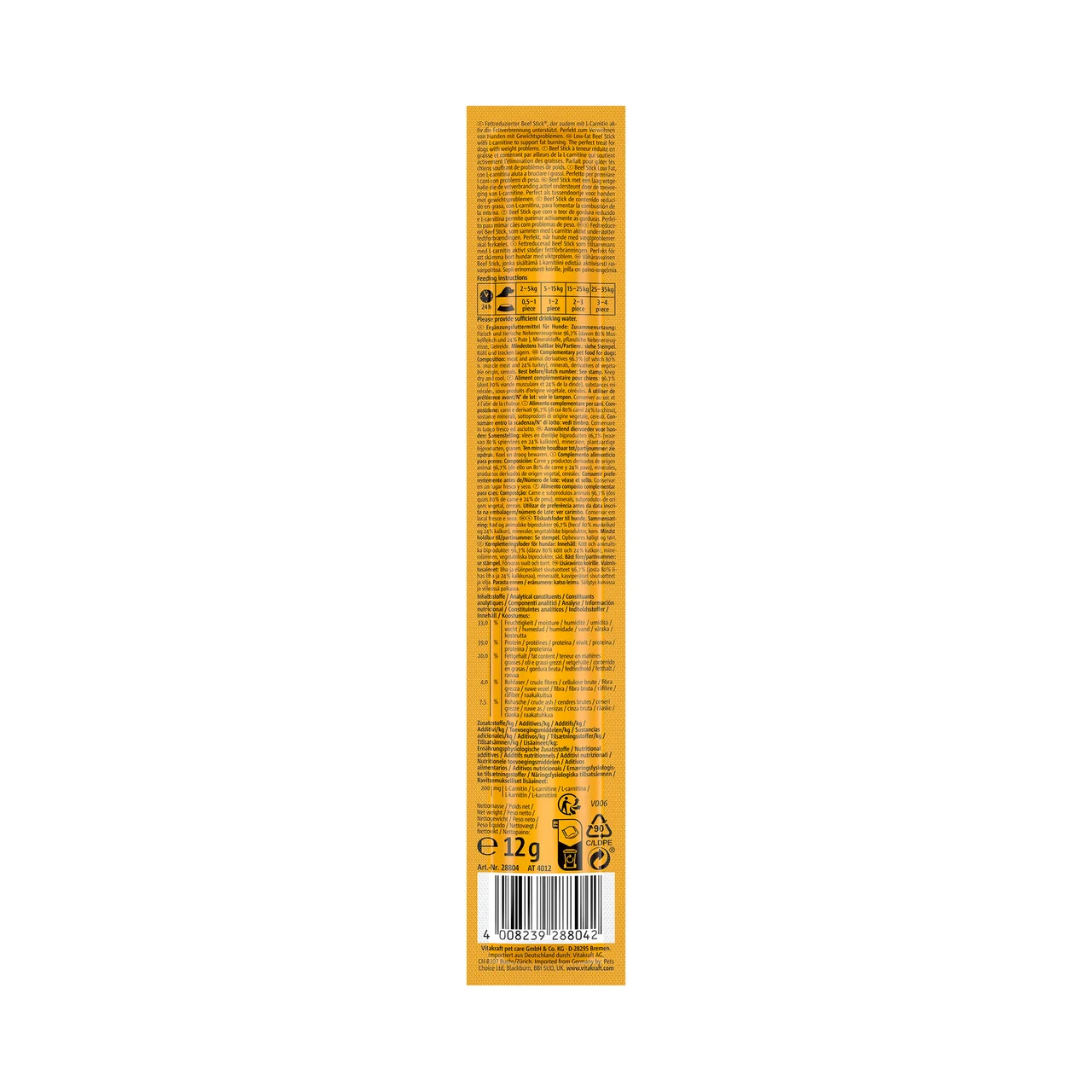 Snack de perro low fat beef- stick 12g