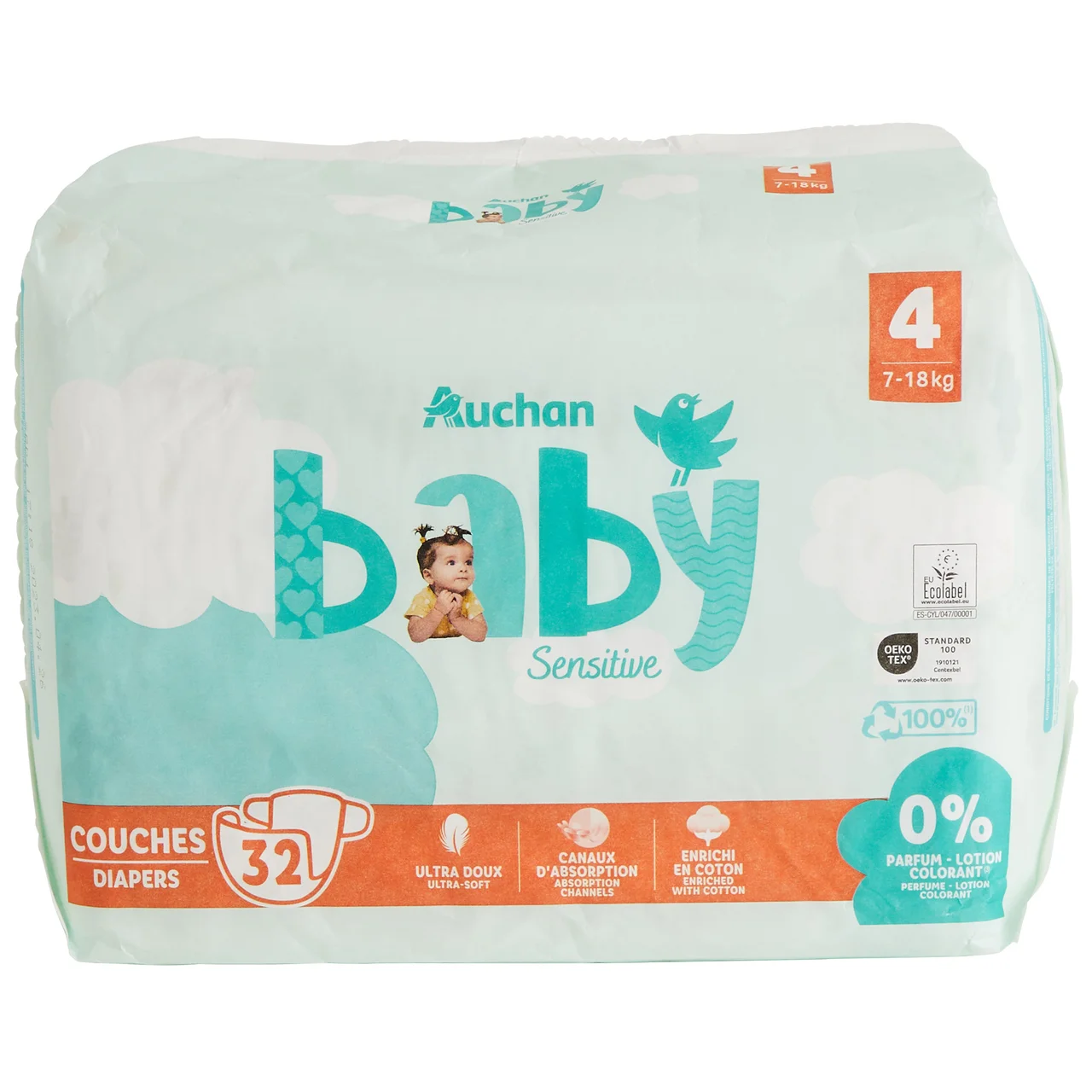 PRODUCTO ALCAMPO Baby sensitive Pañales talla 4 (7-18 kg) 32 uds.