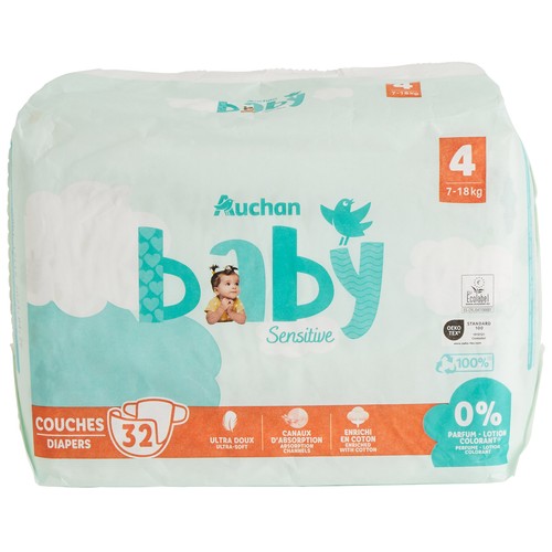 PRODUCTO ALCAMPO Baby sensitive Pañales talla 4 (7-18 kg) 32 uds.