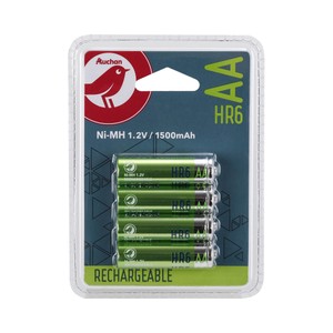 Imagen de Pack de 4 pilas recargables AA, Ni-MH, HR06, PRODUCTO ECONÓMICO ALCAMPO, 1500 mAh.