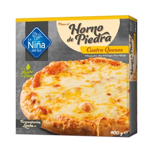 Imagen de LA NIÑA DEL SUR Pizza 4 quesos (Edam, Emmental, Cheddar y Mozzarella) hecha al horno de piedra 400 g.