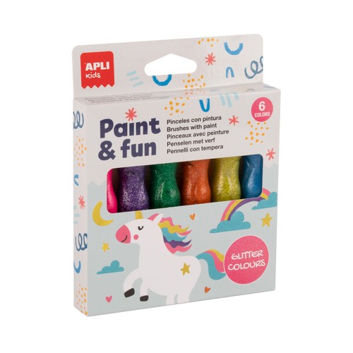 Bote de témperas 6 unidades 13ml, colores con purpurina. APLI KIDS