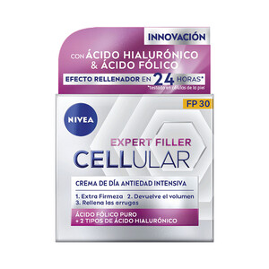 NIVEA Crema de día antiedad intensiva con FPS 30, ácido Fólico y 2 tipos de ácido Hialurónico NIVEA Cellular expert filler 50 ml.