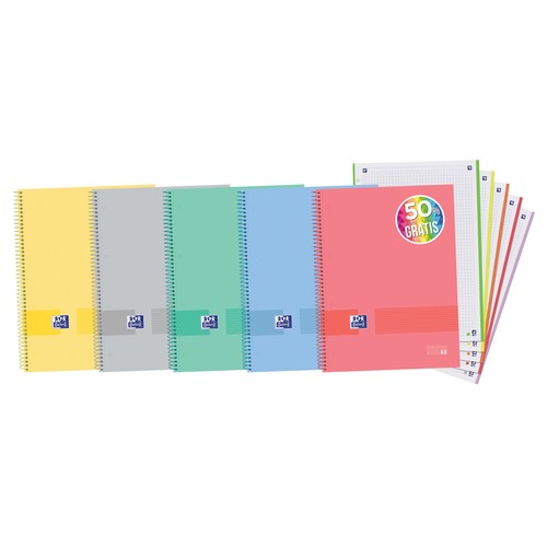 Cuaderno A4 cuadrícula 5x5 mm, microperforado de 120 hojas, tapa extradura OXFORD & YOU EUROPEAN BOOK.