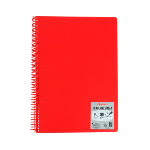 Cuaderno tamaño A4, color rojo, 80 hojas de 4 x 4, 90 gr, ALCAMPO.