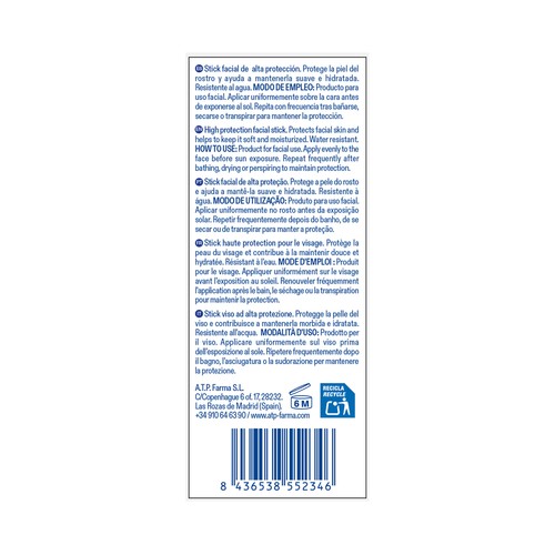SENTI2 Stick solar facial con FPS 50 (muy alto), resistente al agua y que no mancha 20 g.