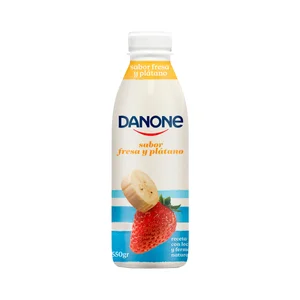 DANONE Yogur líquido para beber con sabor a fresa y platáno 550 g.