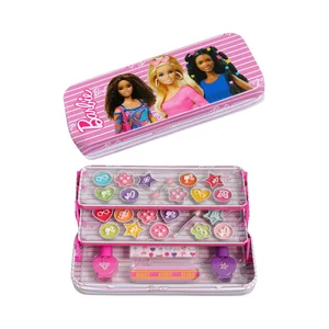 BARBIE Estuche metálico de maquillaje infantil.