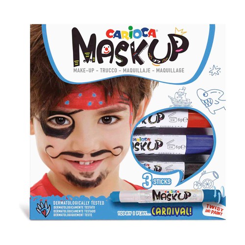 Pinturas de cara Mask Up caja 3 Carnaval. Pintura lavable para la piel. Maquillaje Ideal para Navidad, Halloween, Carnaval y Fiestas.