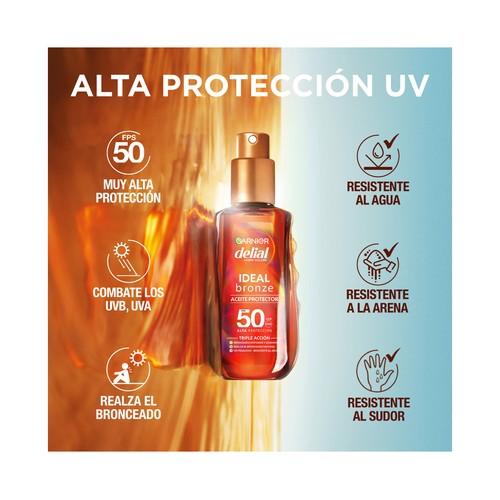 DELIAL Ideal bornze de Garnier Aceite protector solar en spray con triple acción y FPS 50 (muy alto) 150 ml.