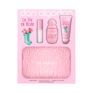 DON ALGODÓN La vie en rose Neceser para mujer con colonia, iluminador y crema de manos.