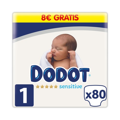 DODOT Pañales talla 1 para bebes de 2 a 5 kilogramos DODOT Sensitive 80 uds.