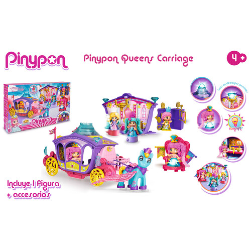 Set de juego Queens Carroza con unicornio, muñeca y accesorios incluidos, PINYPON.