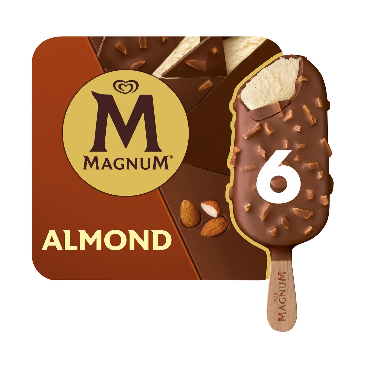 De Frigo Helado de vainilla recubierto de chocolate con almendras 6 x 100 ml.