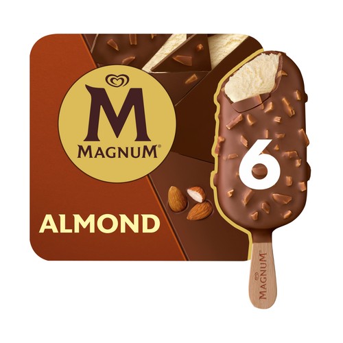 MAGNUM de Frigo Helado de vainilla recubierto de chocolate con almendras 6 x 100 ml.