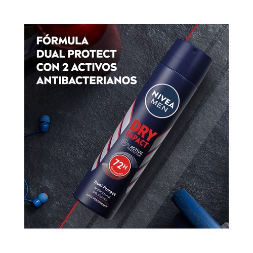 NIVEA Men dry impact Desodorante en spray para hombre antitranspirante hasta 72 horas 200 ml.