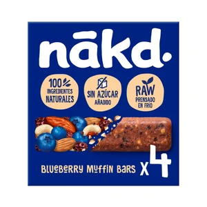 NÁKD Barritas de muffin de arádanos, con frutos secos y fruta, ingredientes 100% naturales y sin azúcares añadidos 4 uds. 140 g.