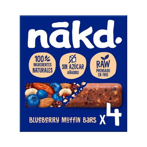 NÁKD Barritas de muffin de arádanos, con frutos secos y fruta, ingredientes 100% naturales y sin azúcares añadidos 4 uds. 140 g.