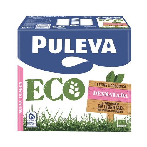 Leche desnatada de vacas con alimentación ecológica PULEVA Eco 6 x 1 l.