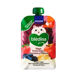 BLÉDINA de Danone Bolsita (pouch) de yogur y frutas (frutos rojos, manzana y plátano), a partir de 8 meses 100 g.