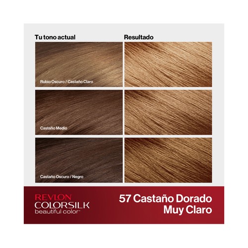 REVLON Colorsilk tono 57 Castaño dorado muy claro Coloración permanente sin amoniaco.
