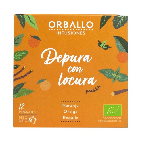 ORBALLO Depura con locura Infusión ecológica a base de naranja, ortiga y regaliz 12 uds.