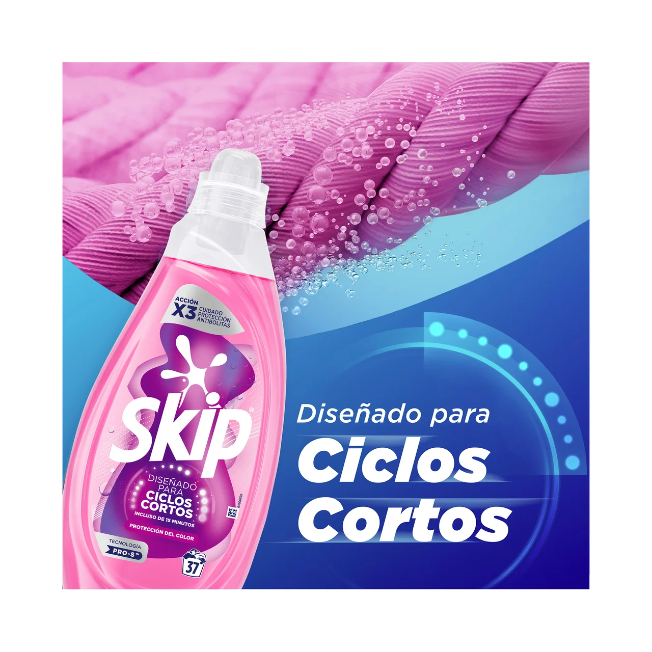 Detergente líquido ciclos cortos protección color 37 ds.