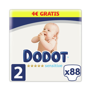 DODOT Pañales talla 2 para bebes de 4 a 8 kilogramos DODOT Sensitive 88 uds.