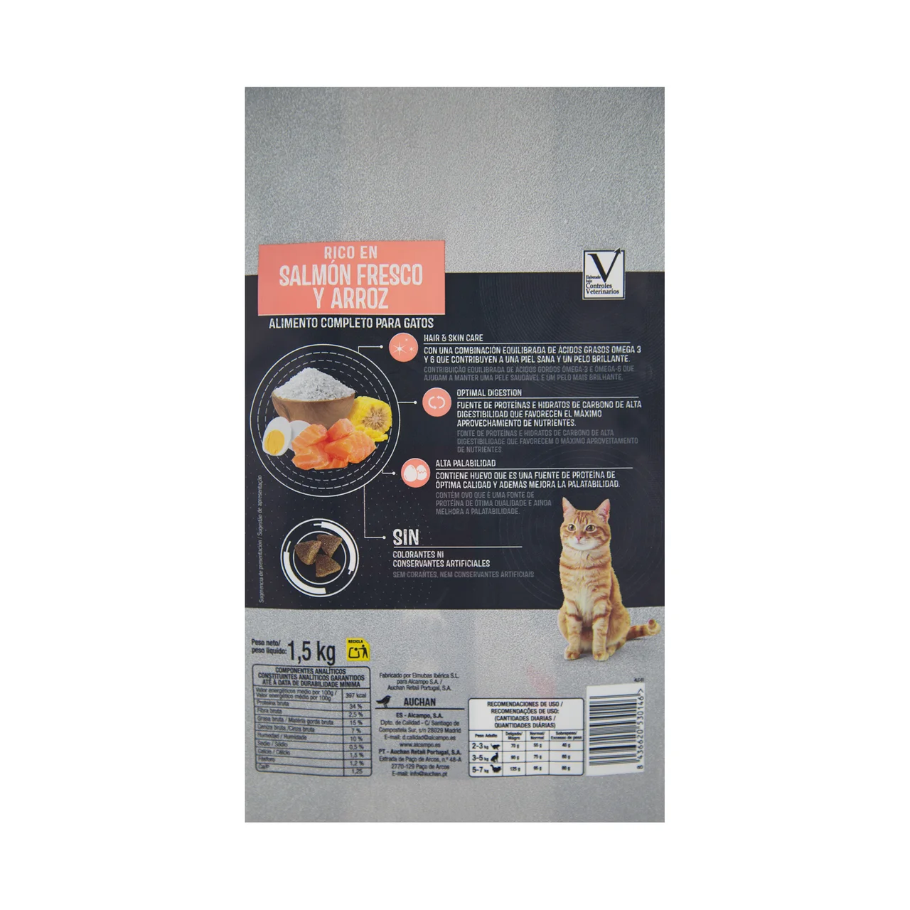 PRODUCTO ALCAMPO Alimento de gato salmón y arroz 1,5 kg.